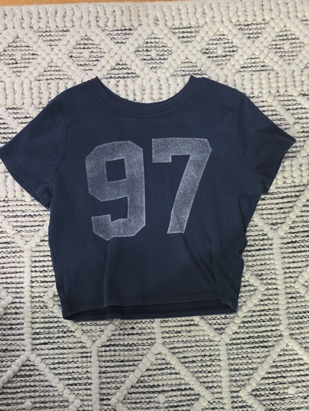 Hollister Navy Crop Tee with Silver '97 Graphic